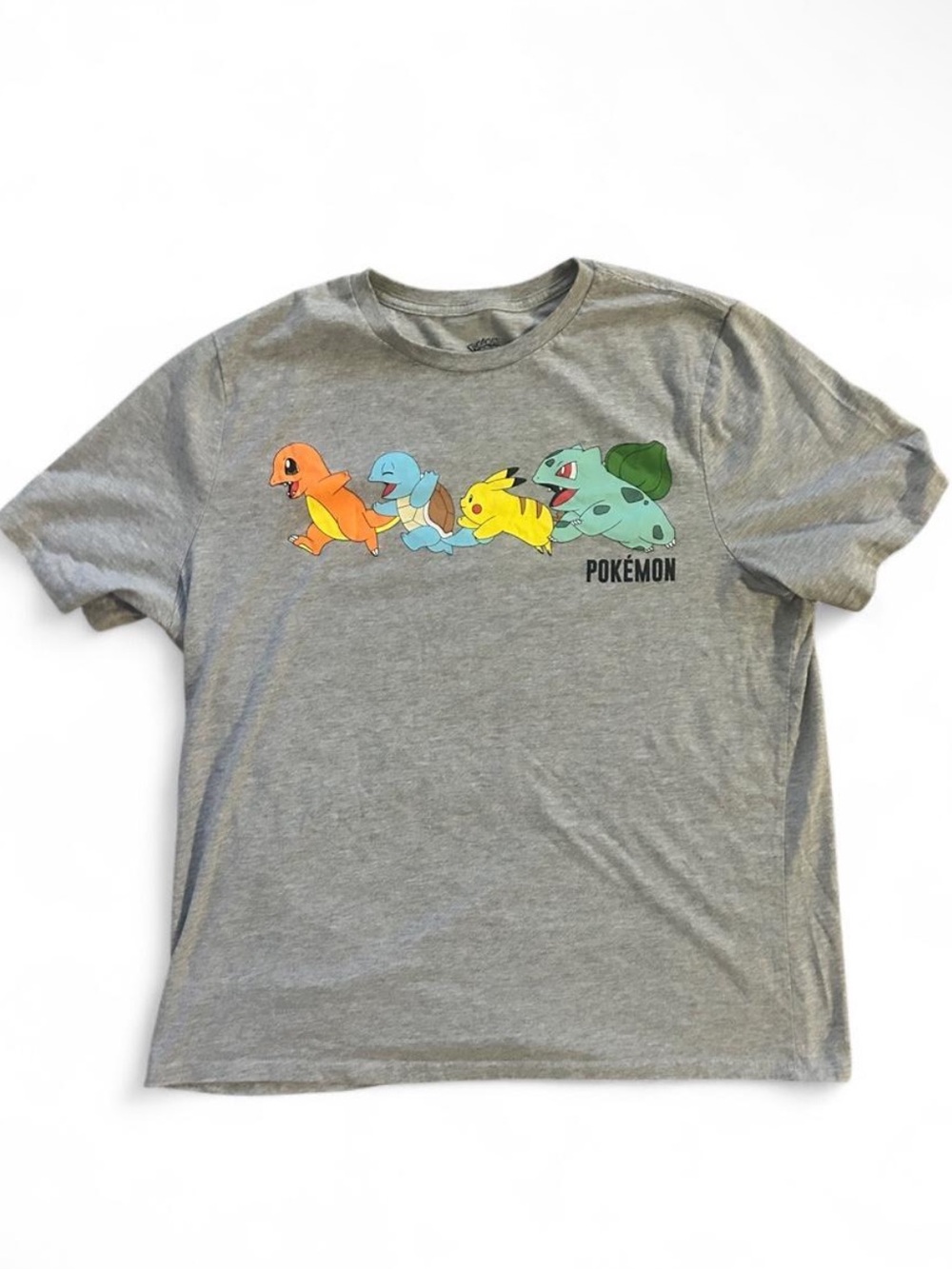 Pokemon Gray Men’s XXL Tee W/ Orange, Blue Yellow Green Starter Character Lineup